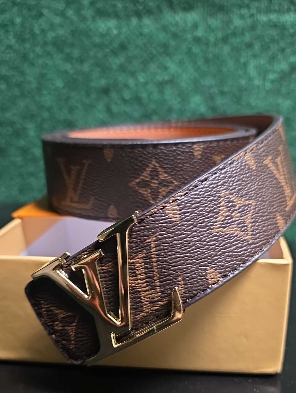 Louis Vuitton Dark Brown Monogram Belt with Gold LV Buckle